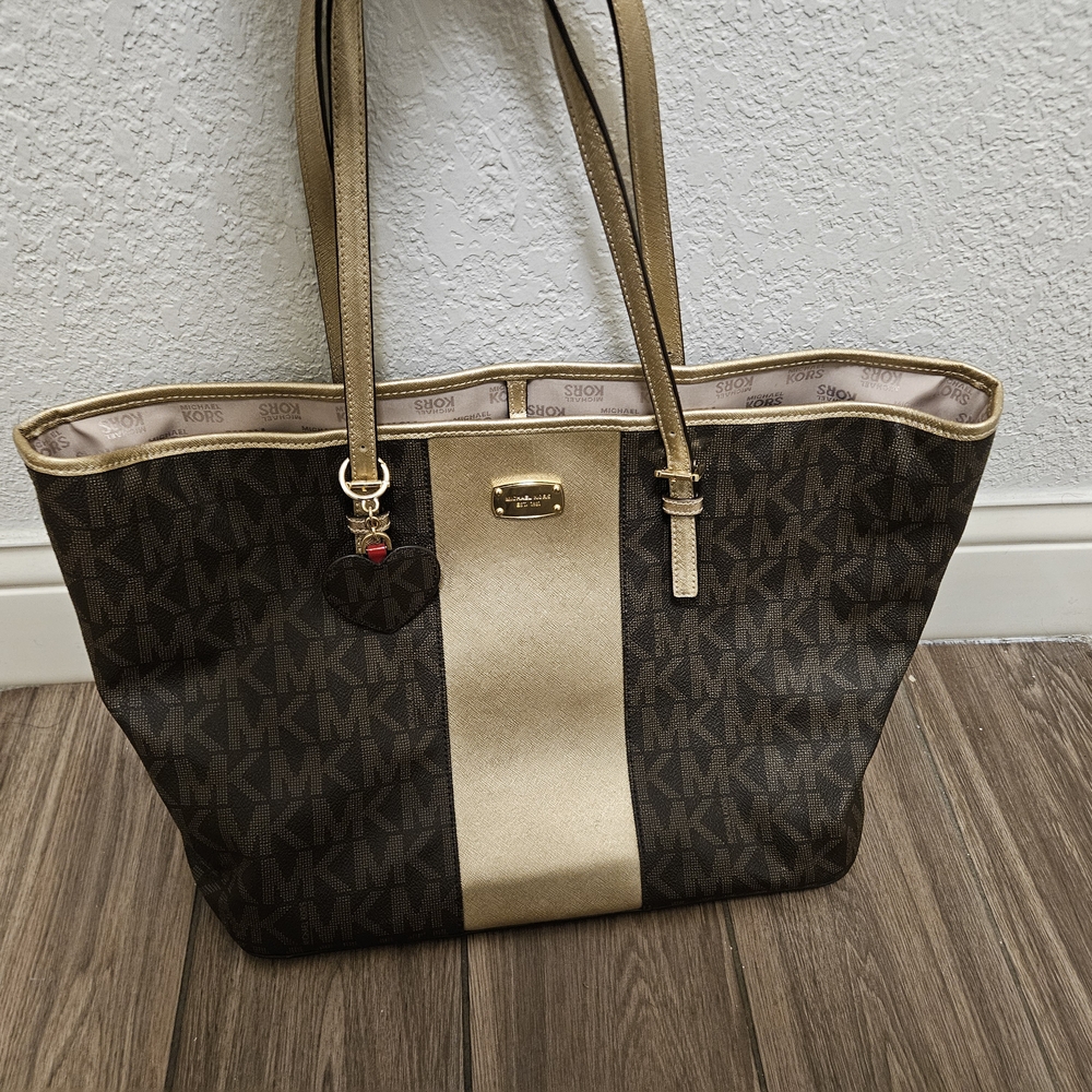 Michael Kors Brown and Gold Tote Bag
